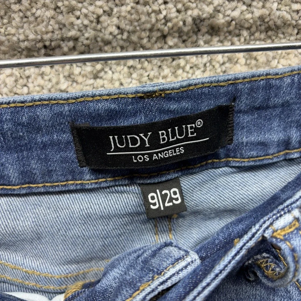 Judy Blue Flare Women's 9/29x31 Jeans Raw Frayed High Rise Light Wash Distressed